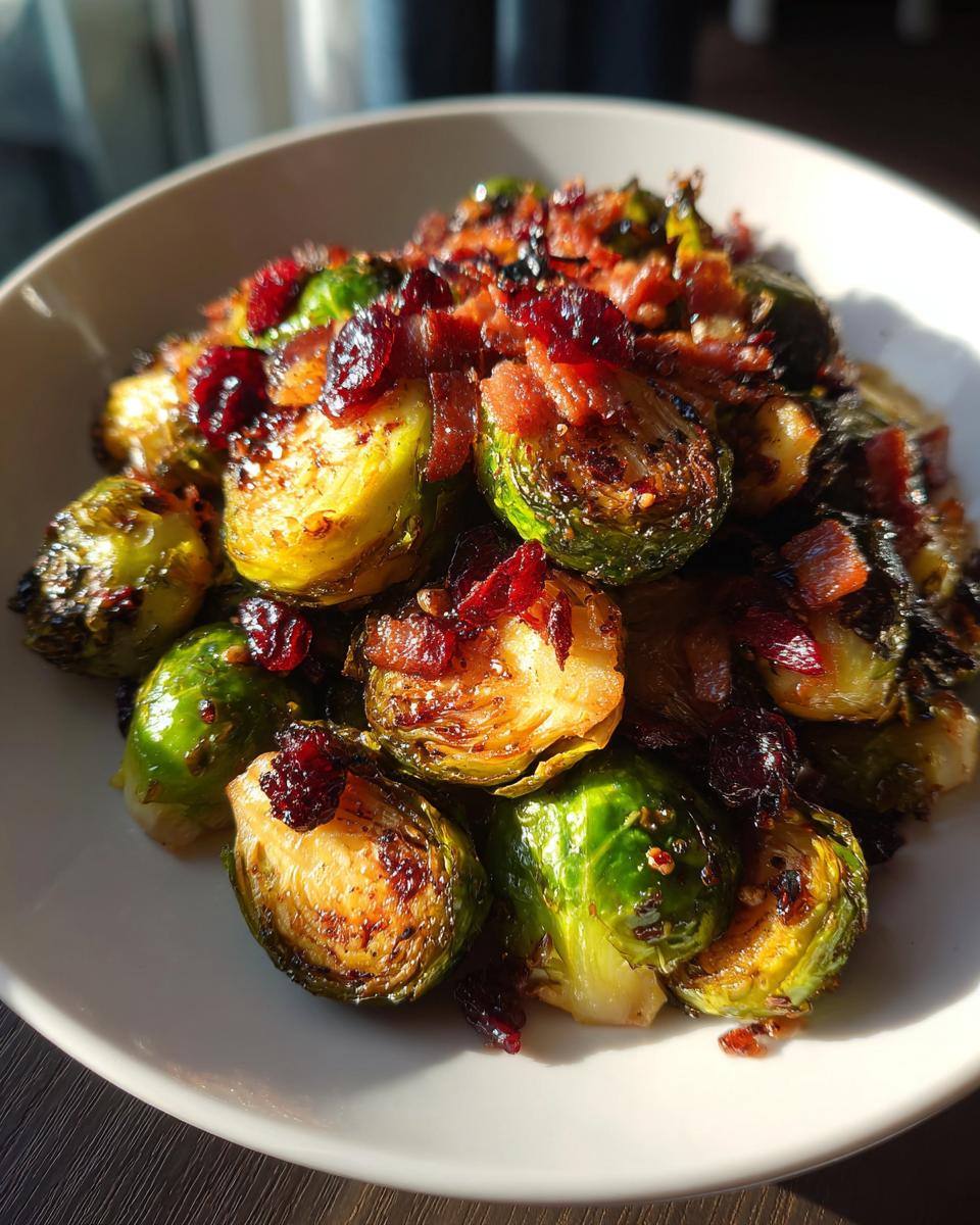 30-Minute Cranberry Balsamic Brussels Sprouts with Bacon Magic