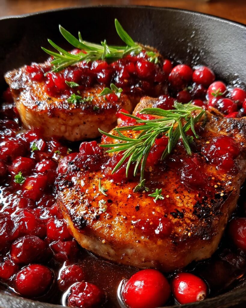 Cranberry Rosemary Skillet Pork Chops