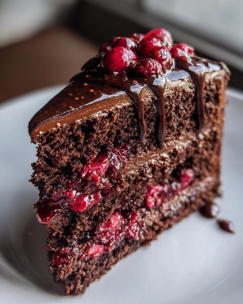 Dark Chocolate Cranberry Truffle Cake
