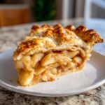 A delicious slice of Classic Apple Pie featuring a flaky butter crust and tender apple filling.