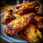 A close-up shot of a pile of perfectly cooked Crispy Air Fryer Chicken Wings, golden brown and seasoned.