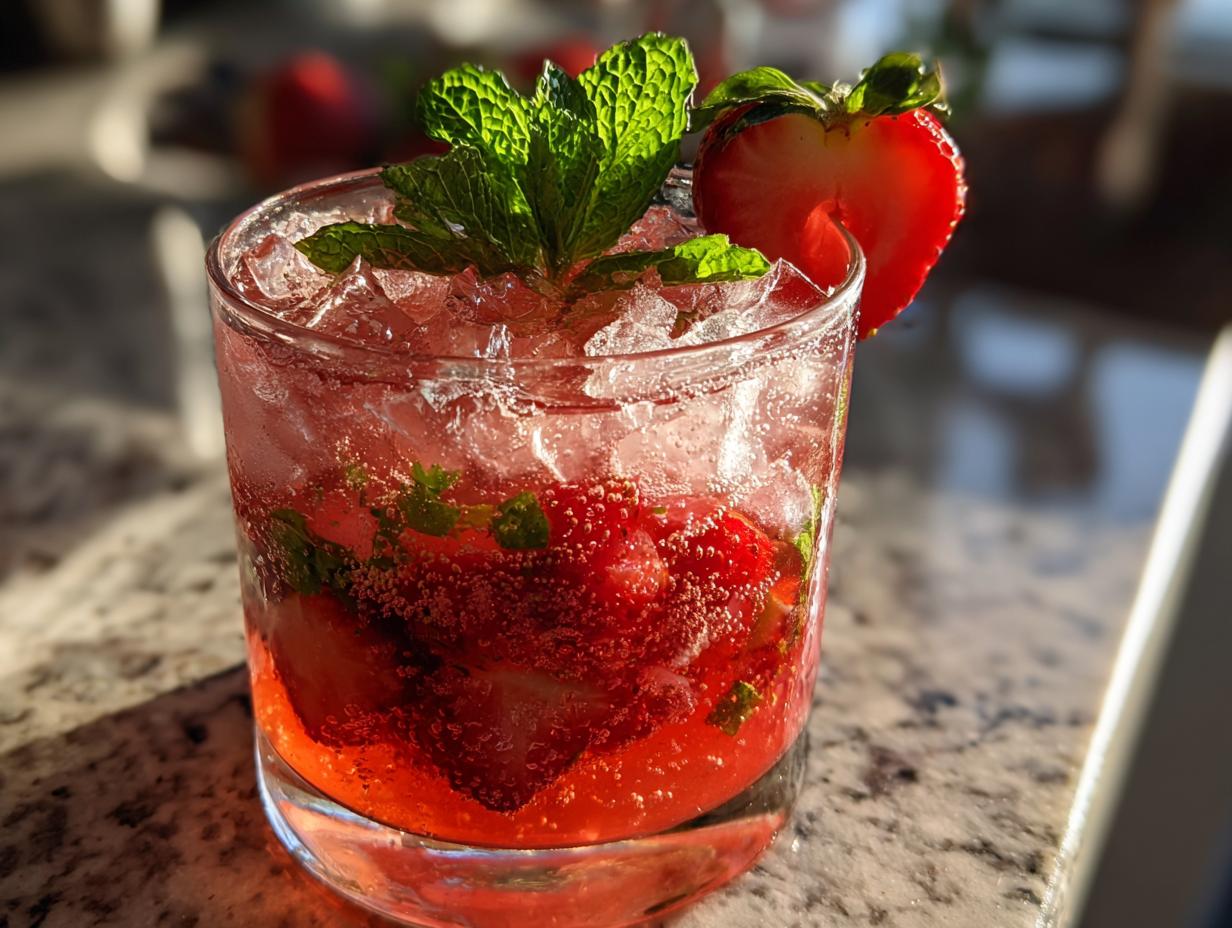 Festive Sparkling Strawberry Mocktail: 1 Amazing Drink