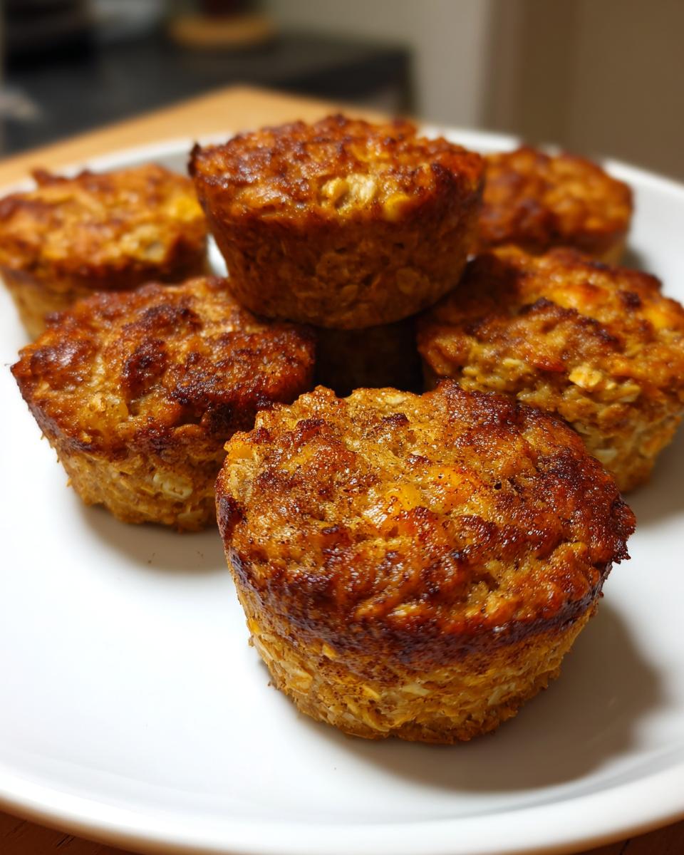 Pile of freshly baked Apple Cinnamon Oat Bites on a white plate, ready to eat.