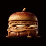 A creative stack of apple slices and peanut butter, representing Apple & Peanut Butter Chips.