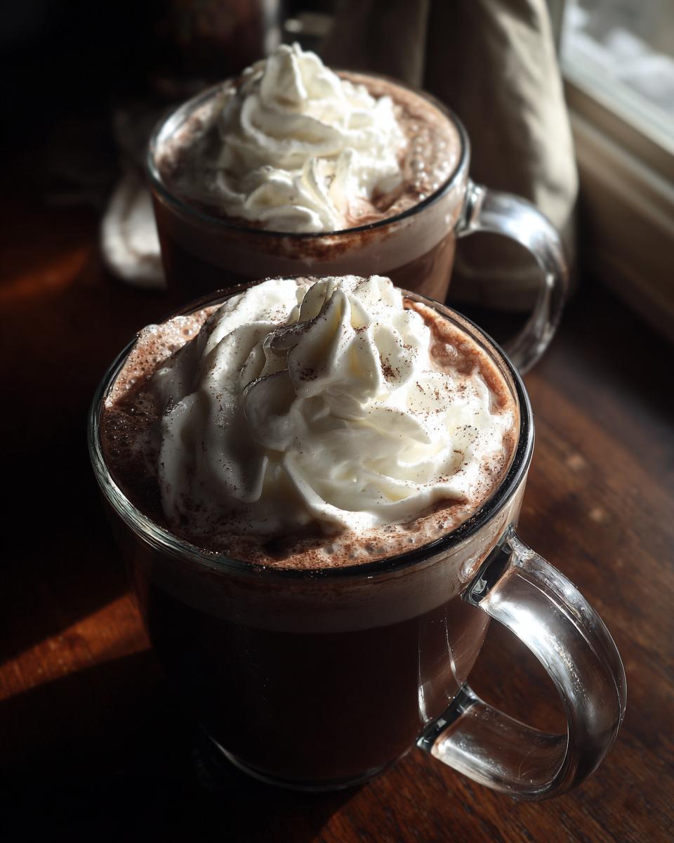 Two mugs of Baileys Hot Chocolate topped with whipped cream, perfect for a cozy evening.