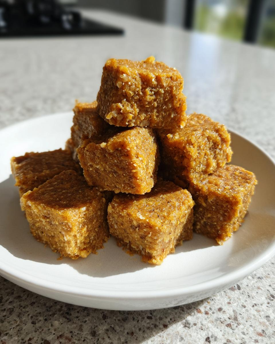 A stack of homemade Beef & Cheddar Training Treats on a white plate, ready for dogs.