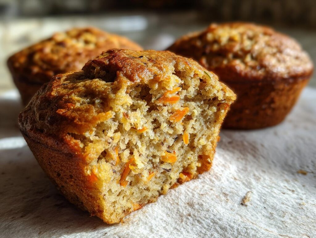 Close-up of a Carrot Cake Pup Muffin, showing the texture and ingredients.