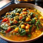 Close-up of a bowl of Chickpea & Spinach Stew, a healthy and comforting meal.
