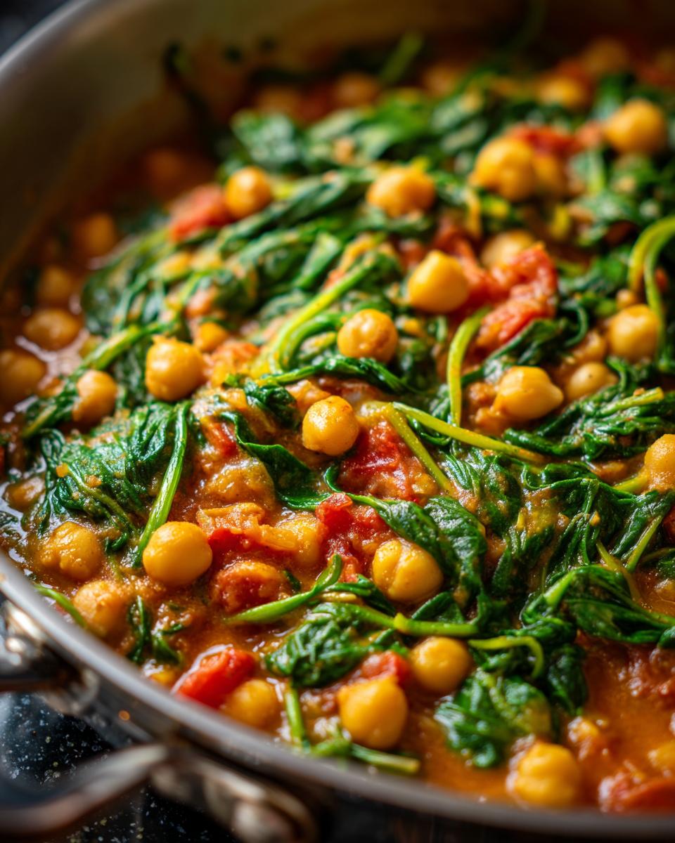 Close-up of Chickpea & Spinach Stew, a healthy and comforting meal.