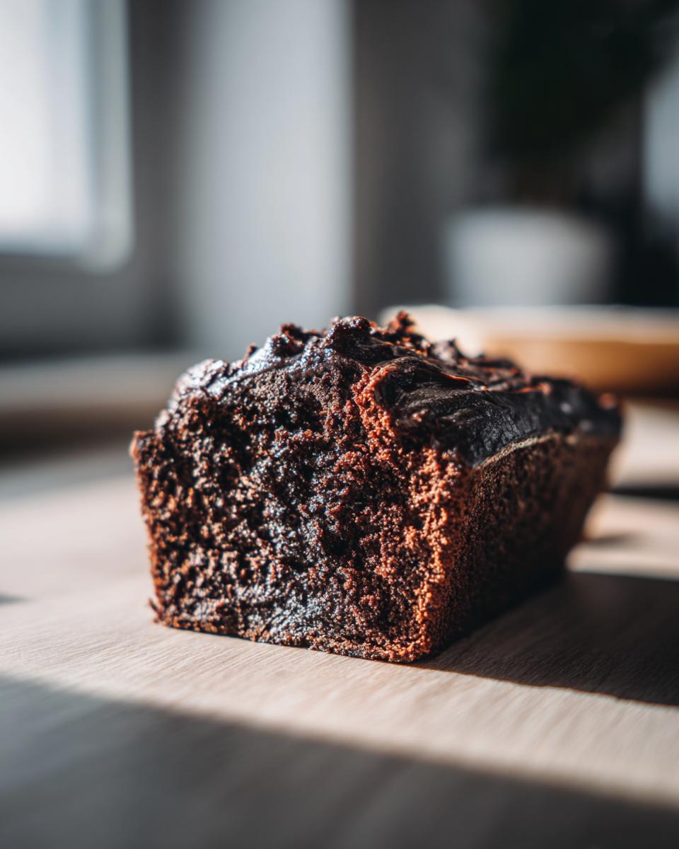 Close-up of a slice of chocolate mayonnaise cake, showing the moist texture and rich color.