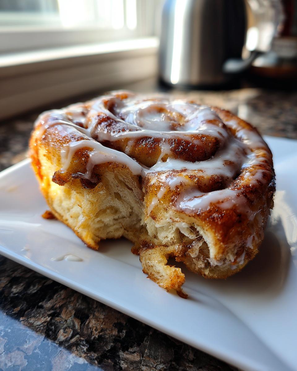 Close-up of a delicious Cinnamon Roll Coffee Cake with a bite taken out, showing the layers and icing.