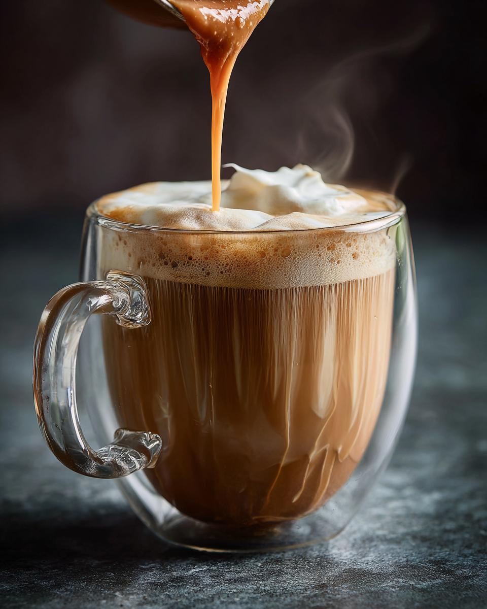 Close-up of a London Fog (Earl Grey Latte) being prepared with syrup being poured in.