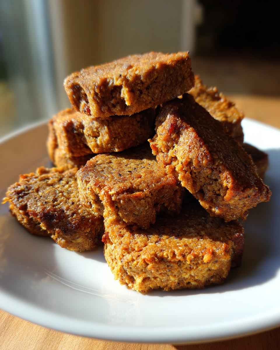 Close-up of a stack of Peanut Butter & Banana Bones on a white plate.