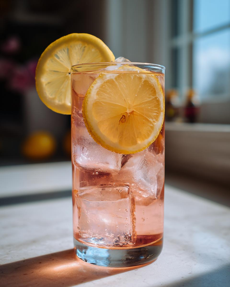 A glass of refreshing Rosewater Iced Tea with ice and lemon slices, perfect for a sunny day.