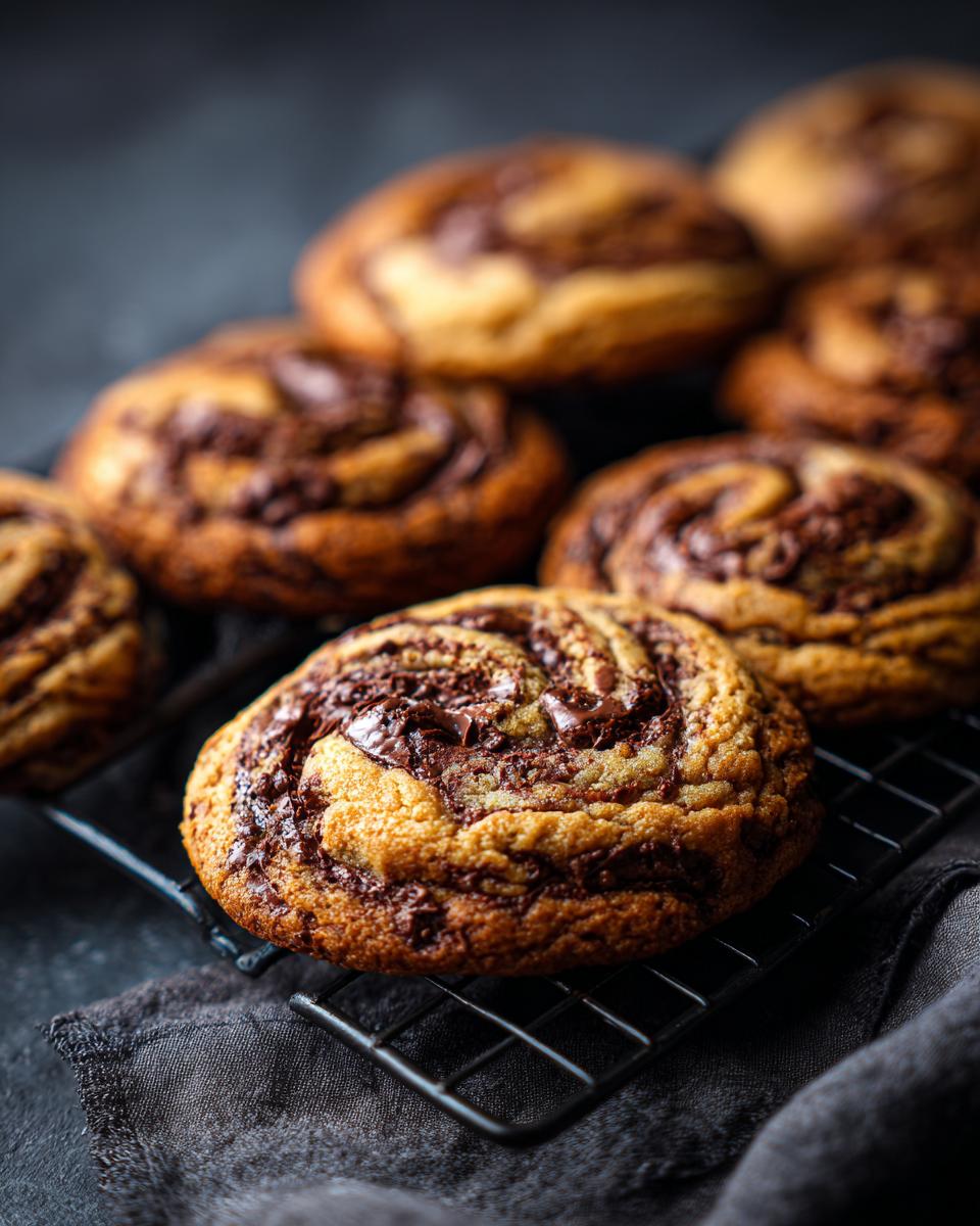 Close-up of baked Sweet Valentine's Day Swirl Cookies on a cooling rack, perfect for a romantic treat.