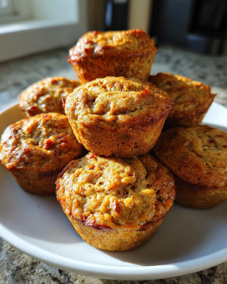 A stack of freshly baked Tuna & Cheese Protein Bites on a white plate, ready to eat.
