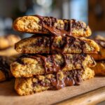A stack of delicious Valentine's Ganache Cookies with rich chocolate ganache dripping down.