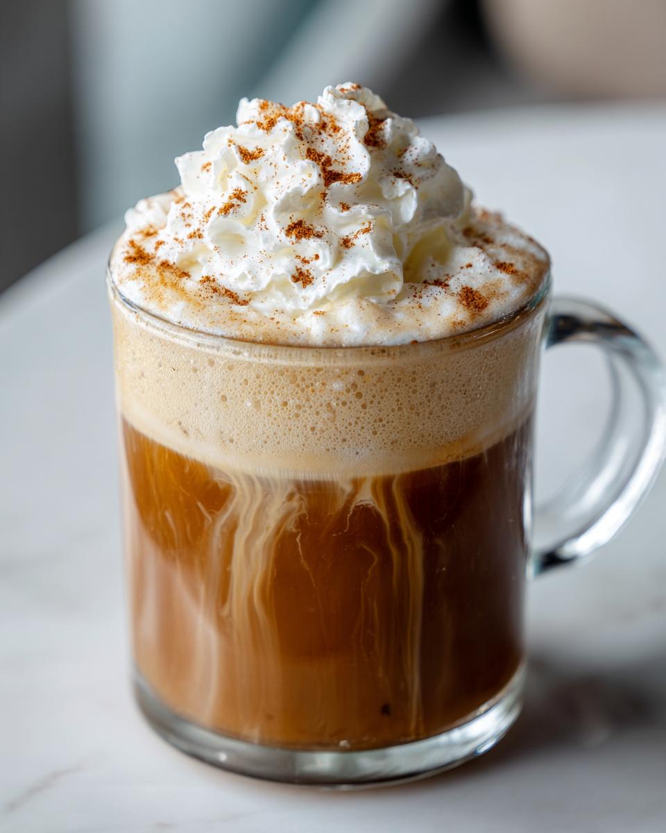 A delicious Vanilla Maple Latte topped with whipped cream and cinnamon.