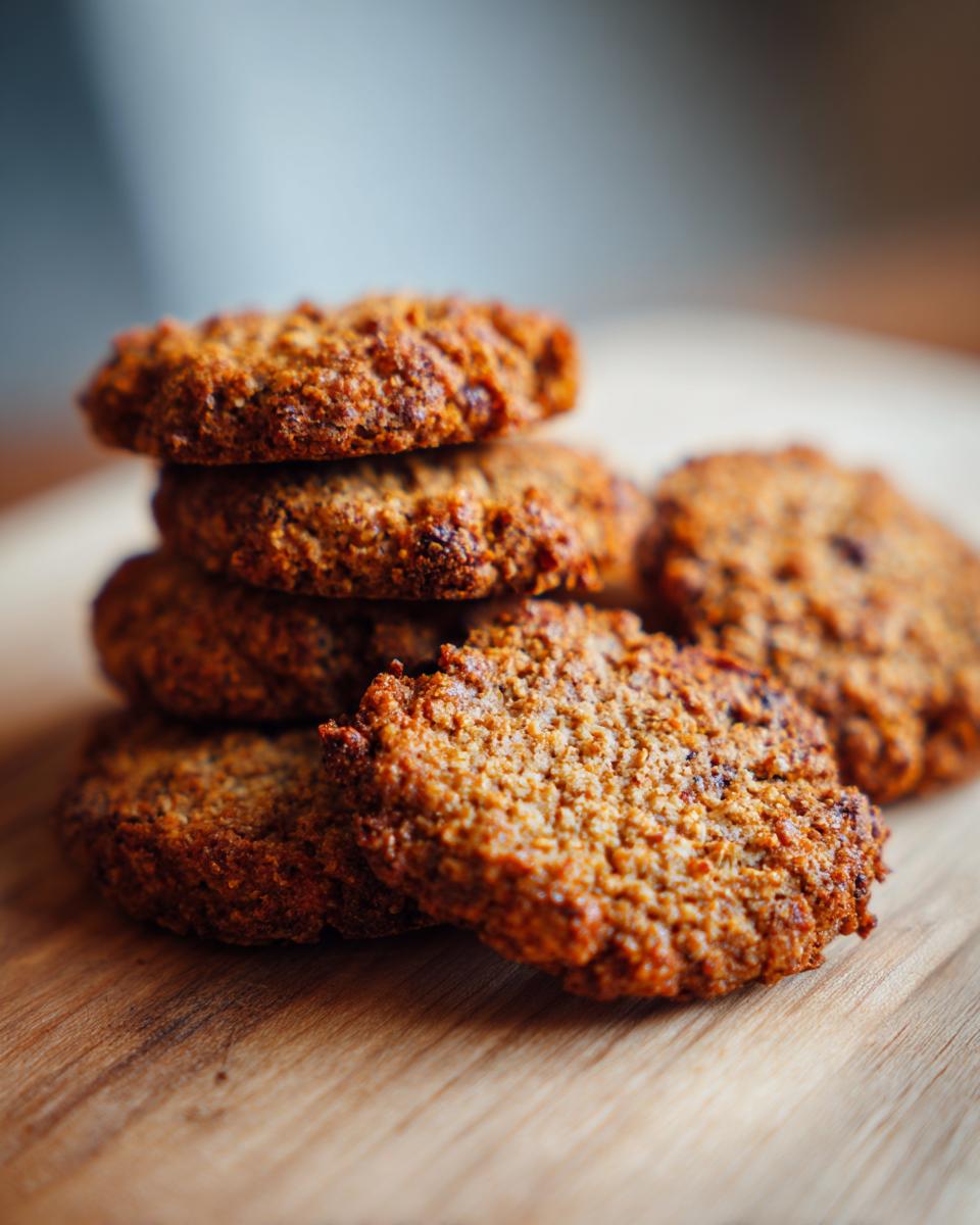 Close-up of a stack of delicious Blueberry Honey Pup Crisps on a wooden surface.