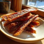 Pile of homemade Chicken Jerky Valentine’s Dog Treats on a plate.
