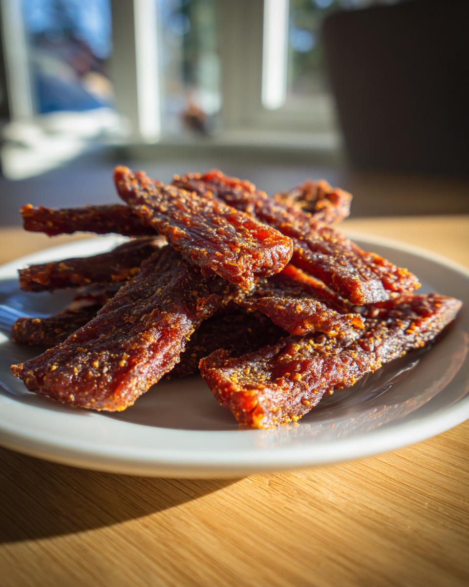 Close-up of a pile of homemade Chicken Jerky Valentine’s Dog Treats, a healthy snack for dogs.
