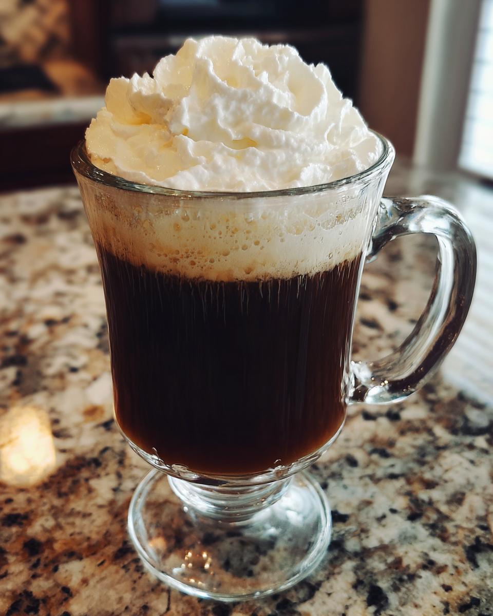 A glass of Classic Irish Coffee with whipped cream, ready to enjoy.