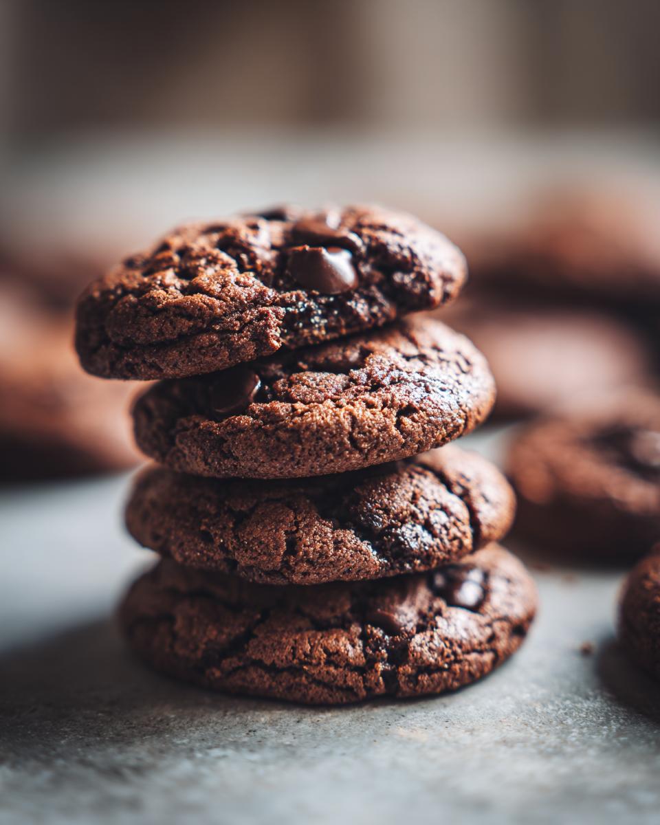 Close-up of a stack of freshly baked Guinness Molasses Cookies, showing their texture and chocolate chips.