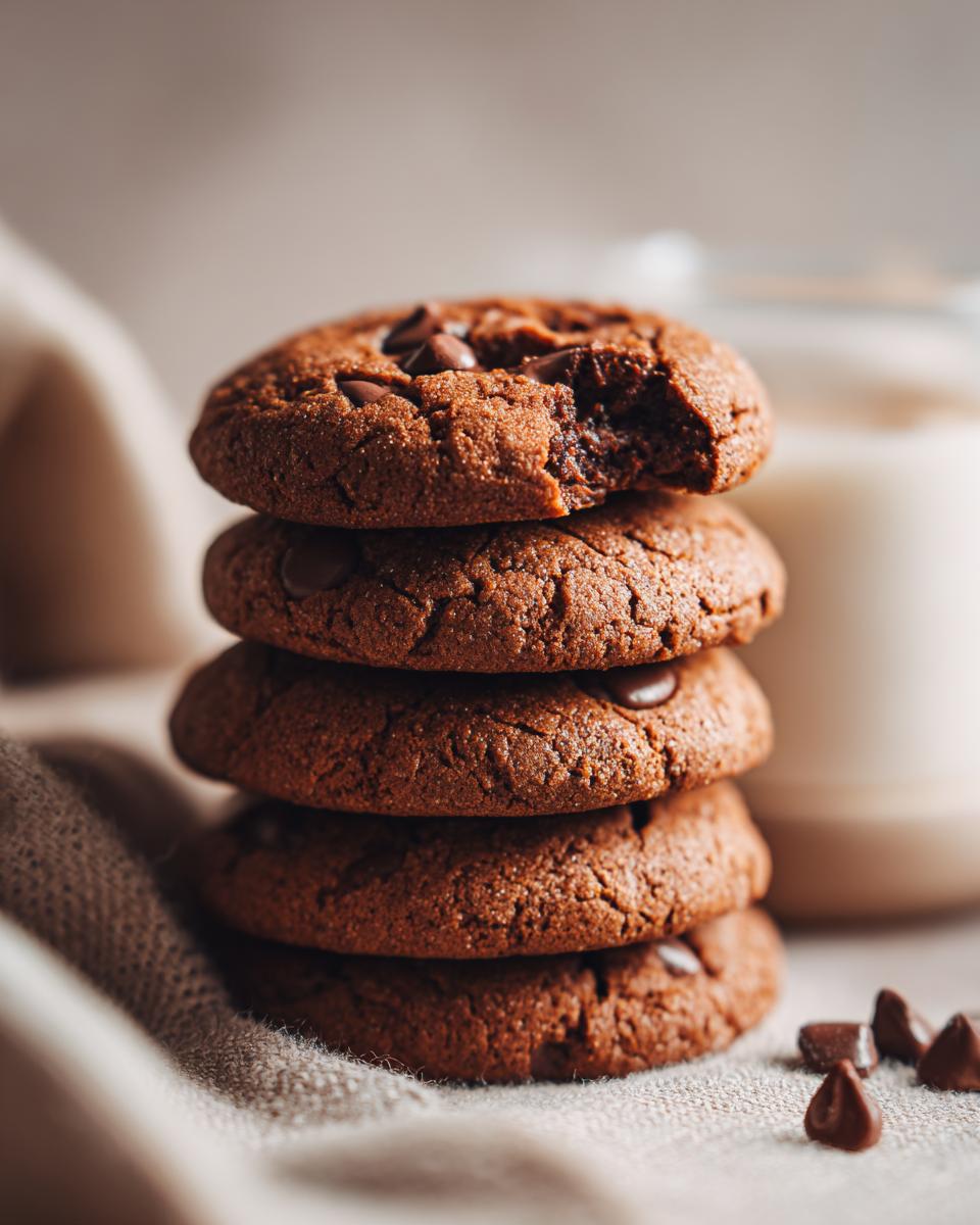 Stack of freshly baked Guinness Molasses Cookies, one with a bite taken out, showing the soft inside.