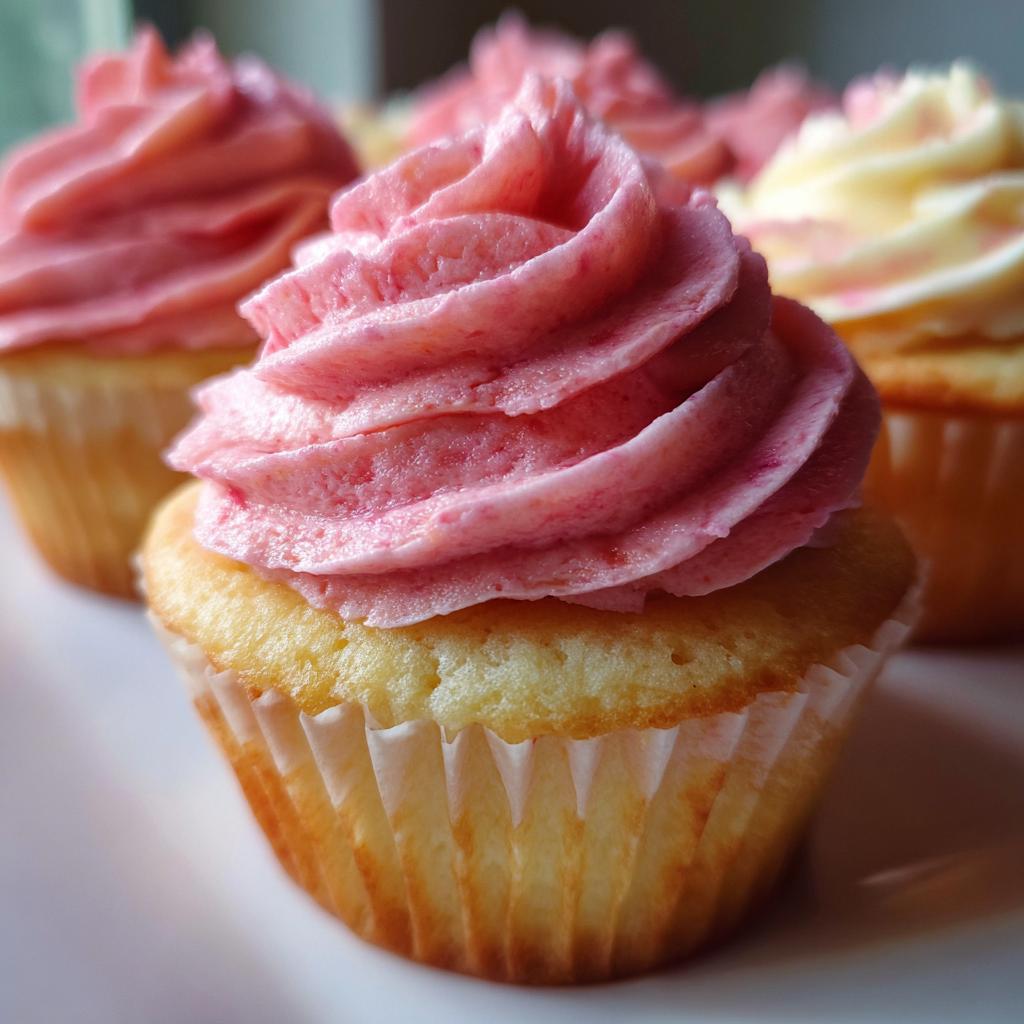 Close-up of Quick Pink Velvet Cupcakes with swirled pink frosting, perfect for Valentine's Day.
