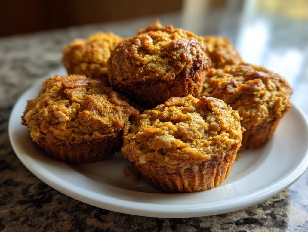 A plate of freshly baked Pumpkin and Banana Pup Cakes, perfect for your furry friend.