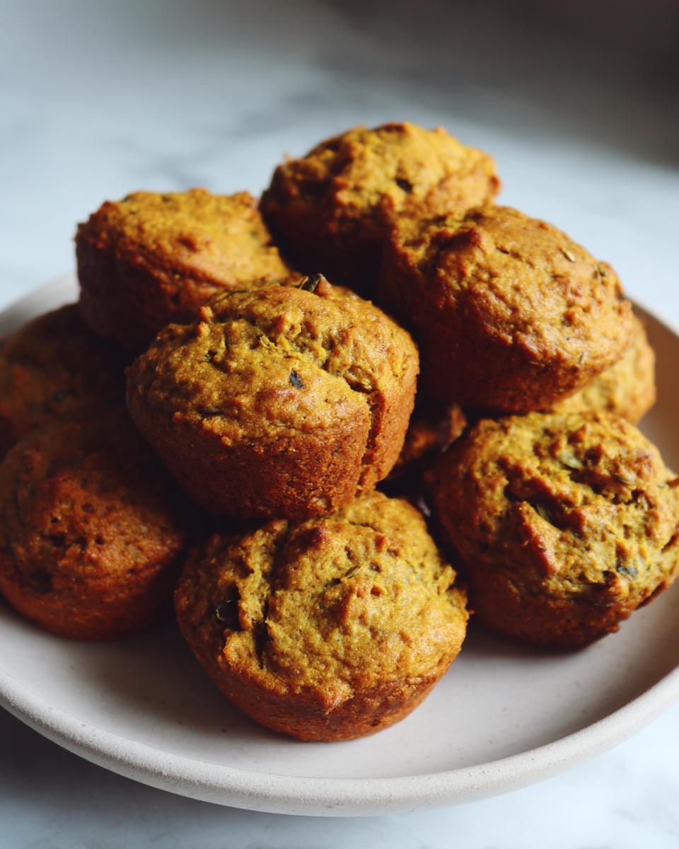 Pile of freshly baked pumpkin and banana pup cakes on a plate, perfect for dogs.