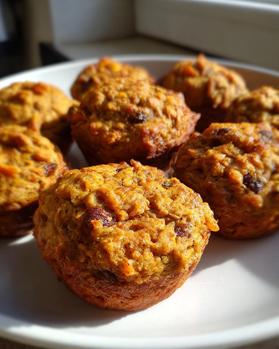 Close-up of a plate of homemade Pumpkin and Banana Pup Cakes, perfect treats for your dog.