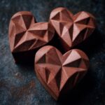 Close-up of three geometric chocolate hearts, perfect for Valentine's Day. Featuring the Quick Chocolate Geometric Hearts.