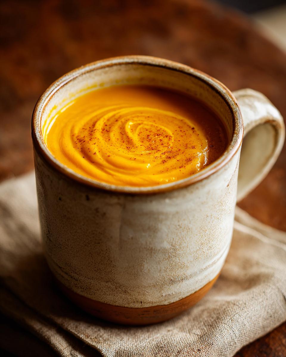 A mug filled with delicious Sweet Potato and Carrot Ginger Soup, a healthy and flavorful soup.