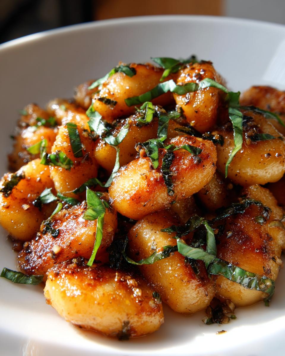 Close-up of Gnocchi with Basil Brown Butter, a delicious and easy Italian dish.