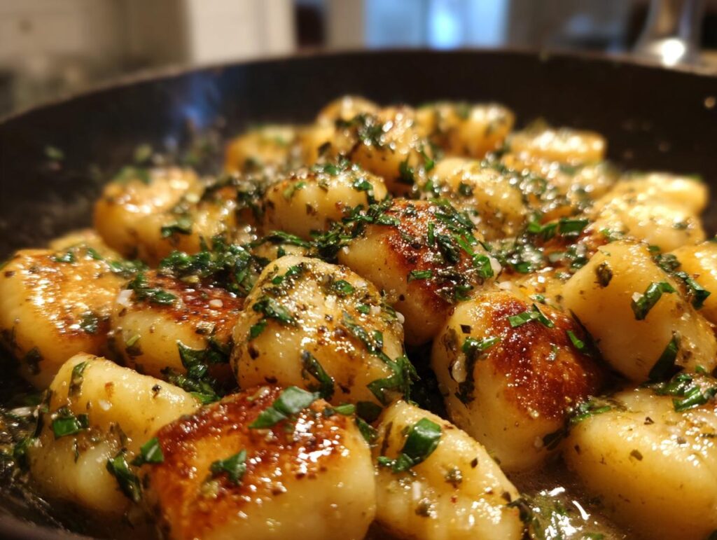 Close-up of Gnocchi with Basil Brown Butter, a delicious and easy recipe.
