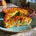 A slice of delicious Quiche with Rice Crust on a plate, showing the filling and crust.