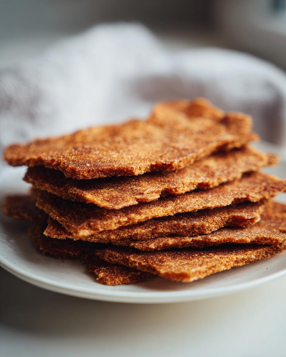 Close-up of a stack of homemade Apple Cinnamon Crunchy Dog Treats on a white plate.