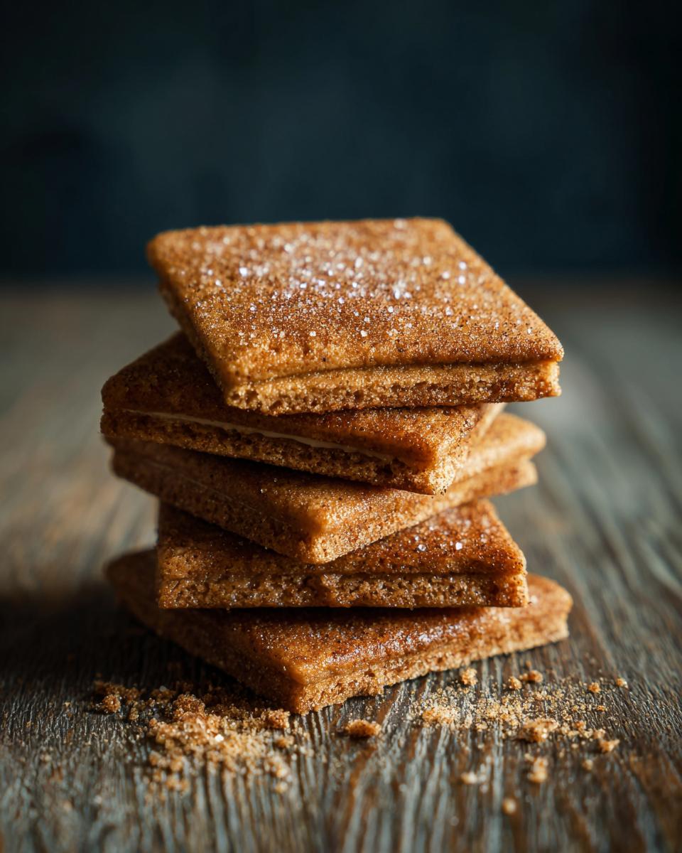 A stack of homemade Apple Cinnamon Dog Snack Squares on a wooden surface, sprinkled with sugar.