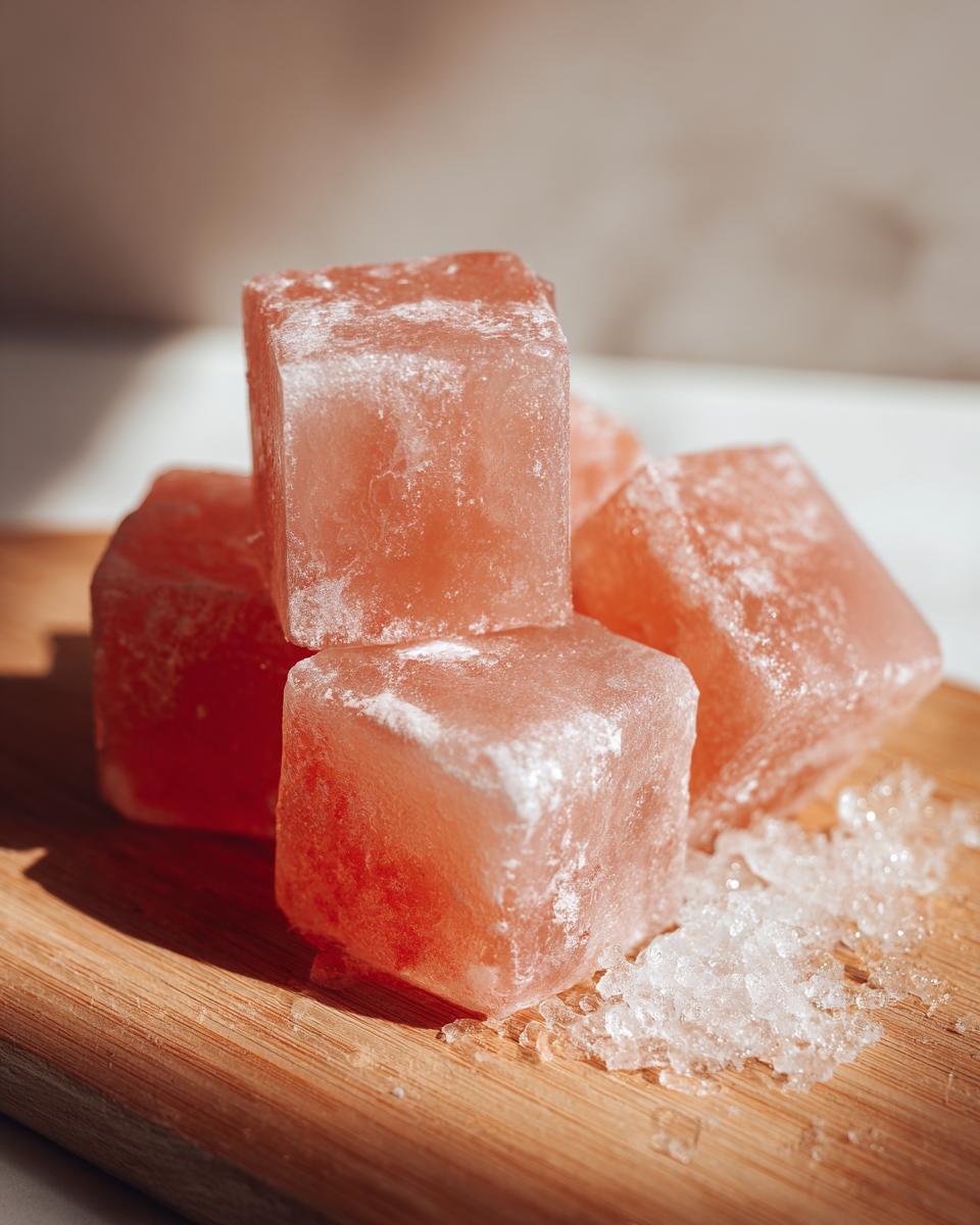 Close-up of frozen Apple Yogurt Frozen Dog Treat Cubes on a wooden board.