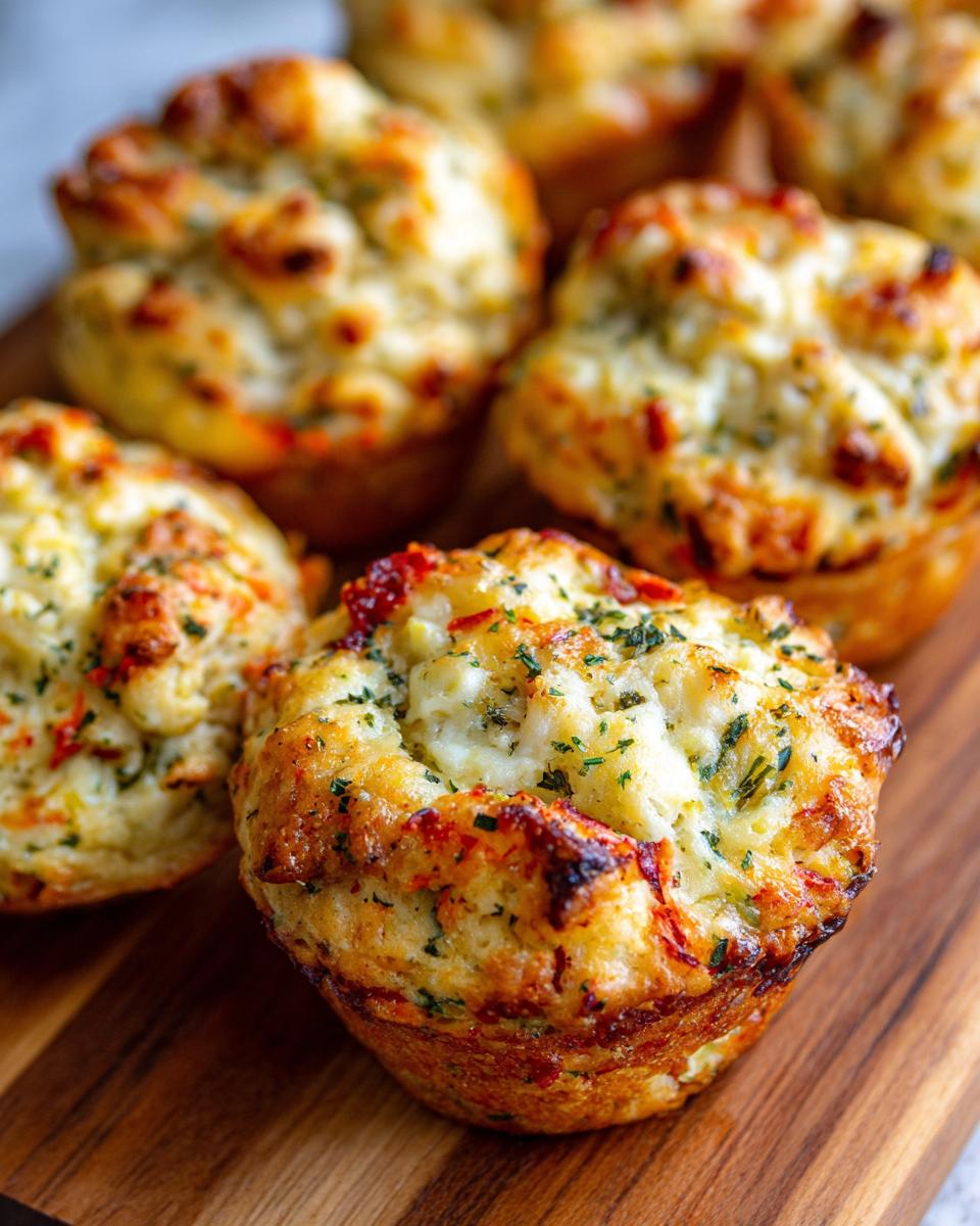 Close-up of several Baked Chicken and Carrot Dog Muffins on a wooden board, showing texture and ingredients.