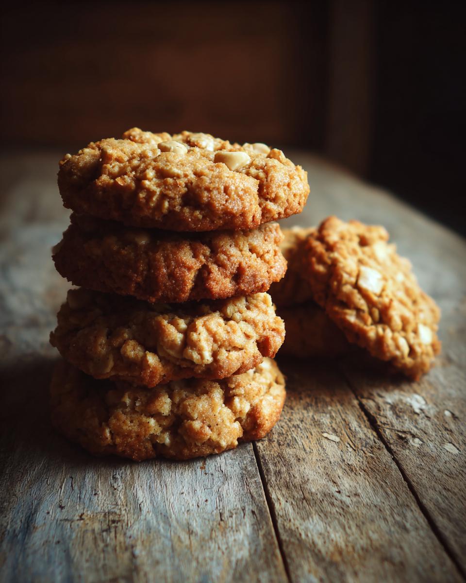 A stack of freshly baked Banana Oat Healthy Dog Cookies on a wooden surface.
