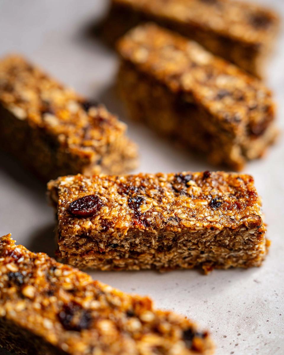 Close-up of several Banana Oat No-Bake Dog Bars, showing texture and ingredients.