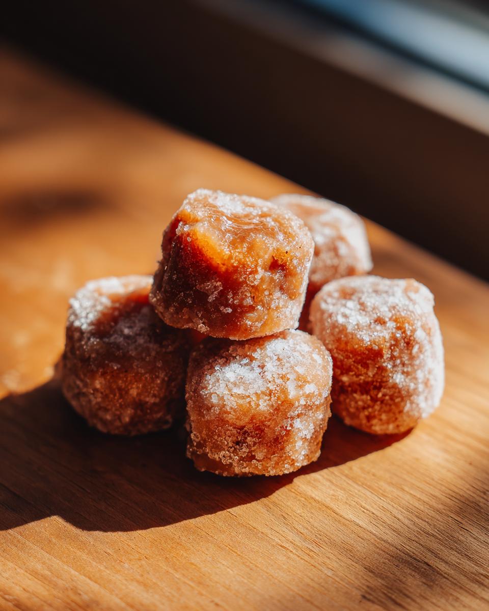 Close-up of frozen Banana Peanut Butter Dog Bites, a treat for dogs.