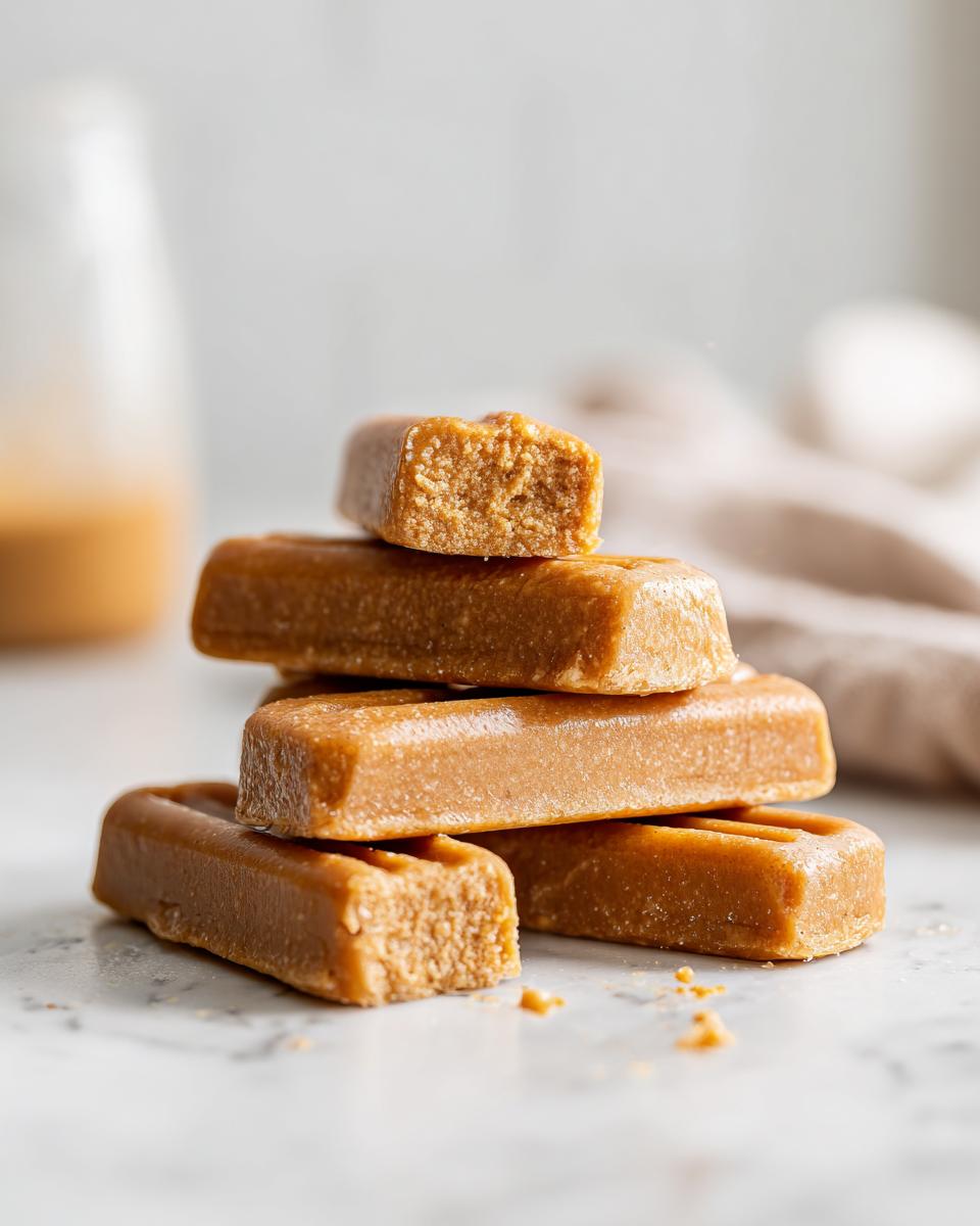 Close-up of stacked Banana Peanut Butter Frozen Dog Bites, showing texture and detail.