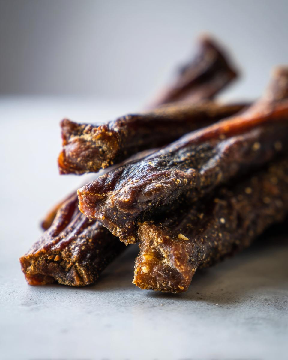 Close-up of homemade Beef and Quinoa Protein Dog Chews, a healthy treat for dogs.