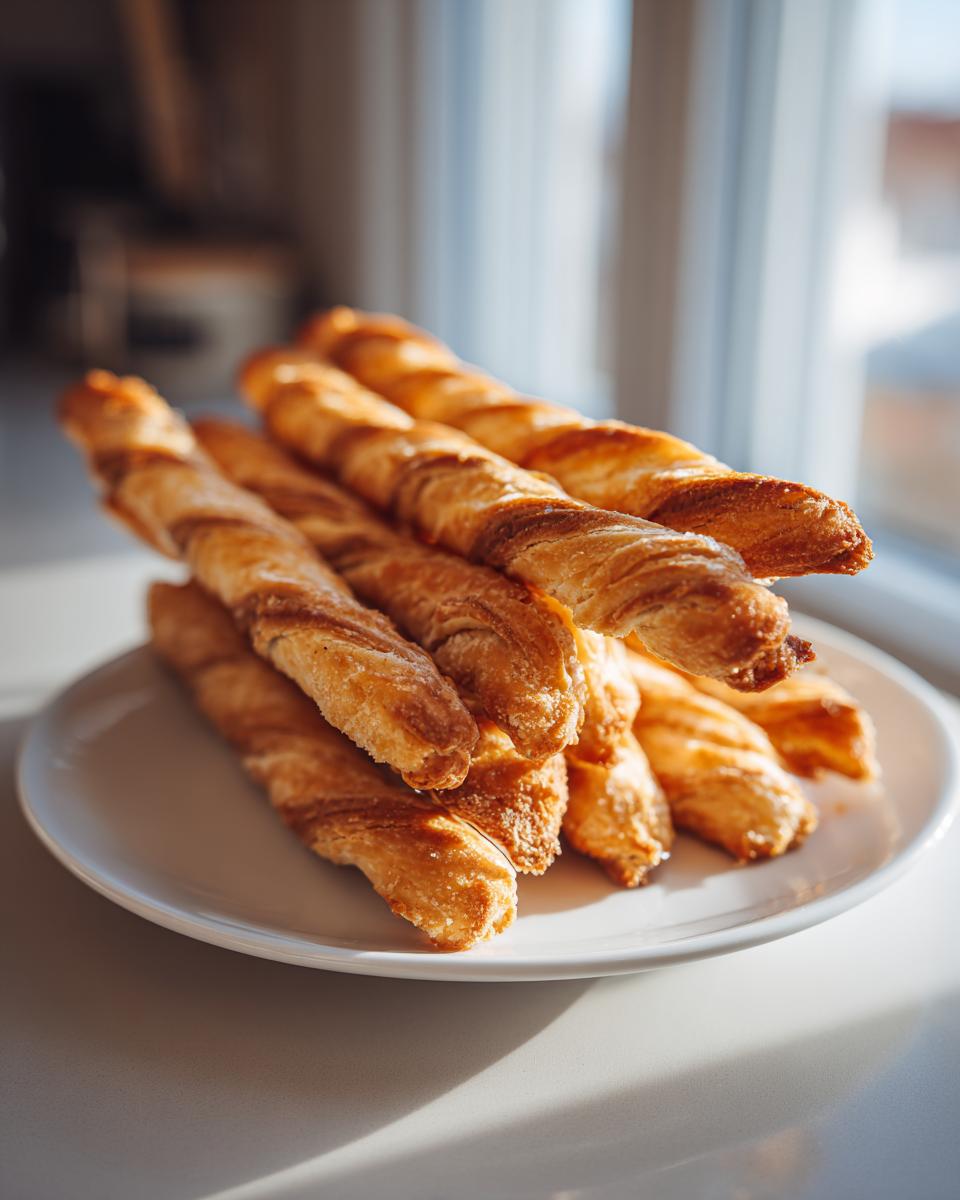 Close-up of golden, crunchy Beef and Spinach Crunchy Dog Sticks on a white plate.