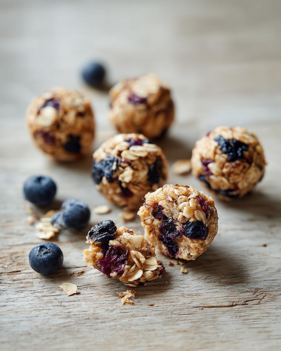 Close-up of Blueberry Oat Dog Training Bite Minis, showing oats, blueberries, and a broken mini.