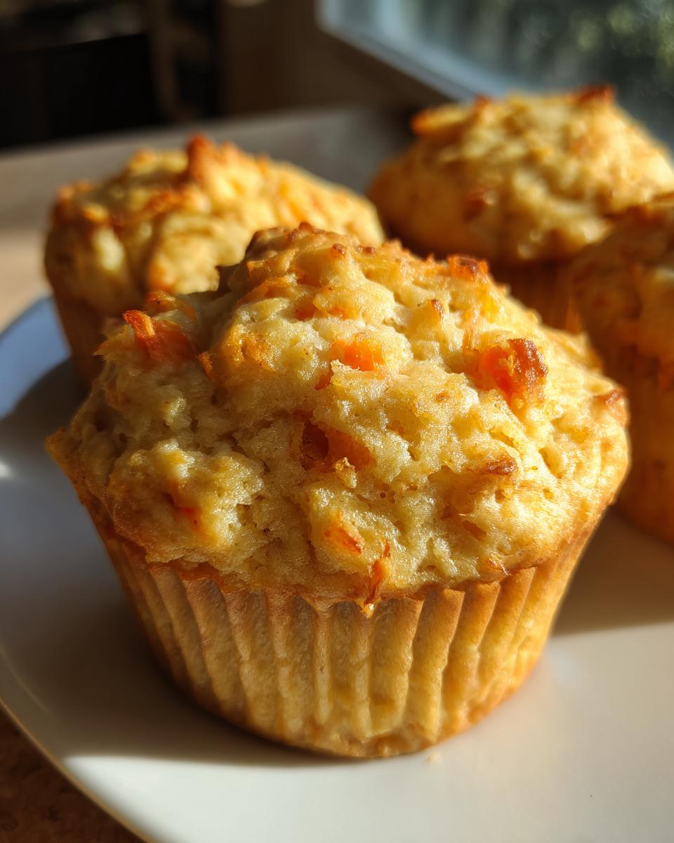 Close-up of several Chicken & Sweet Potato Soft Dog Muffins on a plate, golden brown and delicious.
