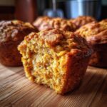 Close-up of a Chicken Sweet Potato Mini Loaf Pup Treat, showing the texture and ingredients.